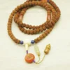 Vertical Vajra Bodhi Mala｜Tri-fold Display with Mammoth Ivory Guru & Nanhong｜Jade/Wood Bead Tassels
