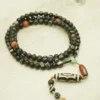 Vertical Tibetan Dzi Bracelet｜40mm Central Dzi with 3 Guardian Beads & Zhanguo Pendant