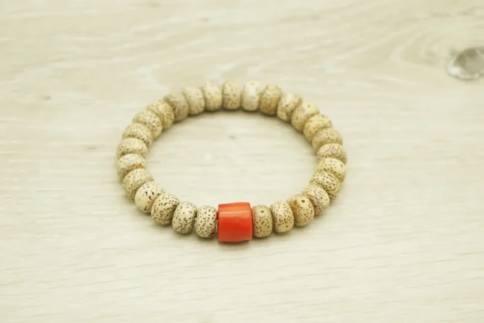 Star & Moon Bodhi with Coral Mala｜7.5mm Enlightenment Seeds + 14.7mm Coral Cylinder - Meditation Sacred Beads