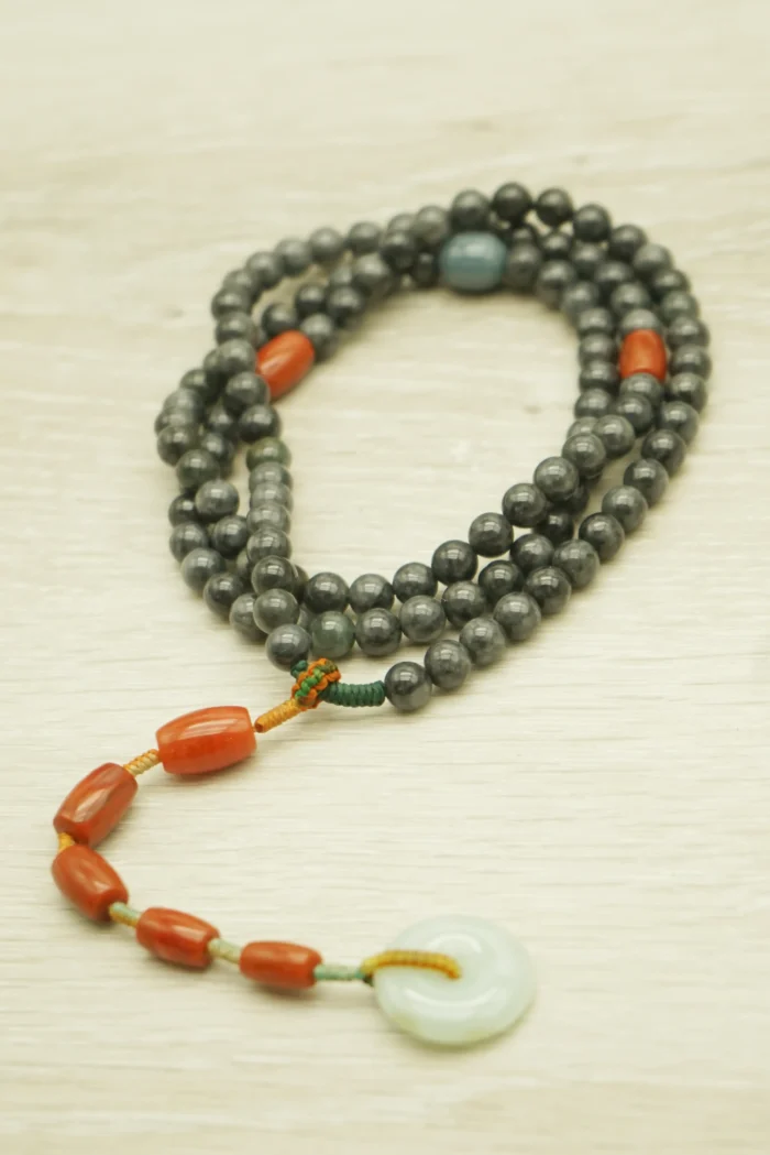Himalayan Trinity Mala Vertical Composition｜Hetian Jade with Nanhong & Jadeite Pendant
