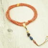 Tangerine Mala Strand with Gemstone Pendant｜Beeswax-White Agate Spacer Beads｜Double-Loop Wearing Style