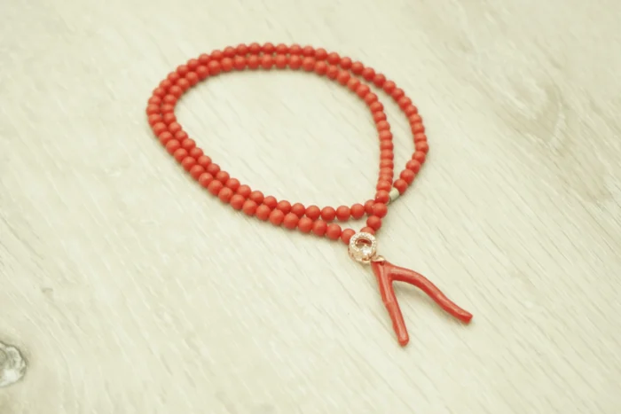 Tibetan Coral Protection Mala｜Natural Red Coral Beads & Silver Clasp｜Double-Layer Blessing Design