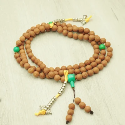 Meditation Bliss Mala Main View｜12.8mm Bodhi Seeds & Natural Turquoise Alternating｜Foldable Multi-Layer Design with Metal Counters