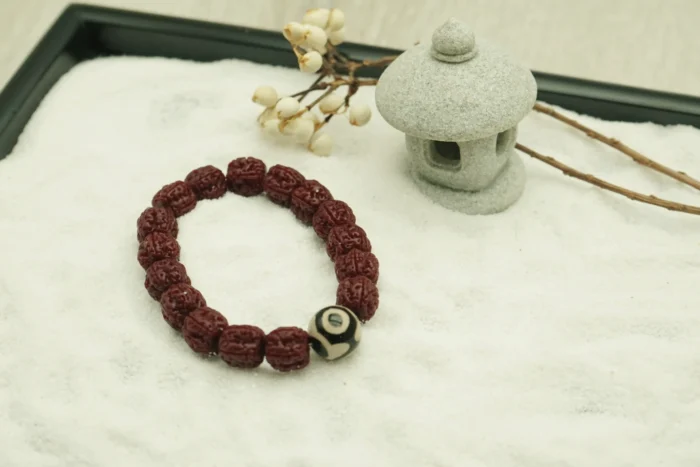 Vajra Bodhi & Dzi Mala in Mini Zen Garden｜16 Sacred Seeds with Stone Lantern & Osmanthus