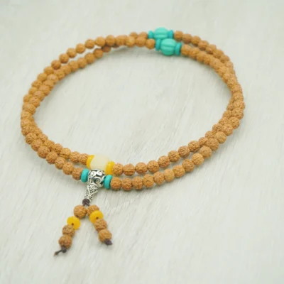 Vajra Bodhi & Turquoise Mala｜8mm Natural Seeds with Tibetan Tassels｜Convertible Bracelet/Necklace
