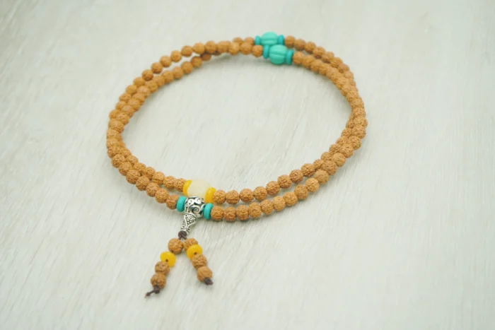 Vajra Bodhi & Turquoise Mala｜8mm Natural Seeds with Tibetan Tassels｜Convertible Bracelet/Necklace