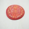 Vertical Composition of Red Tibetan Singing Bowl Cushion - Hand-Embroidered Cotton with Auspicious Symbols