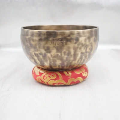 18cm Sea Wolf Star Santa Singing Bowl - Hand-Hammered Copper with Tiger Stripes & Tibetan Script｜Red & Gold Auspicious Mat｜Tibetan Buddhist Meditation Tool