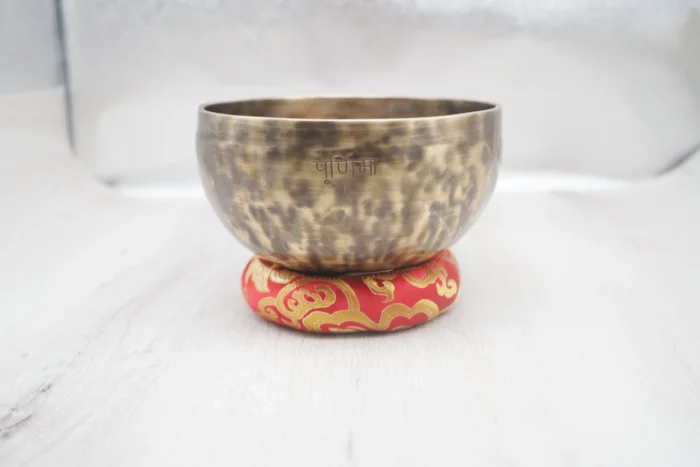 18cm Sea Wolf Star Santa Singing Bowl - Hand-Hammered Copper with Tiger Stripes & Tibetan Script｜Red & Gold Auspicious Mat｜Tibetan Buddhist Meditation Tool