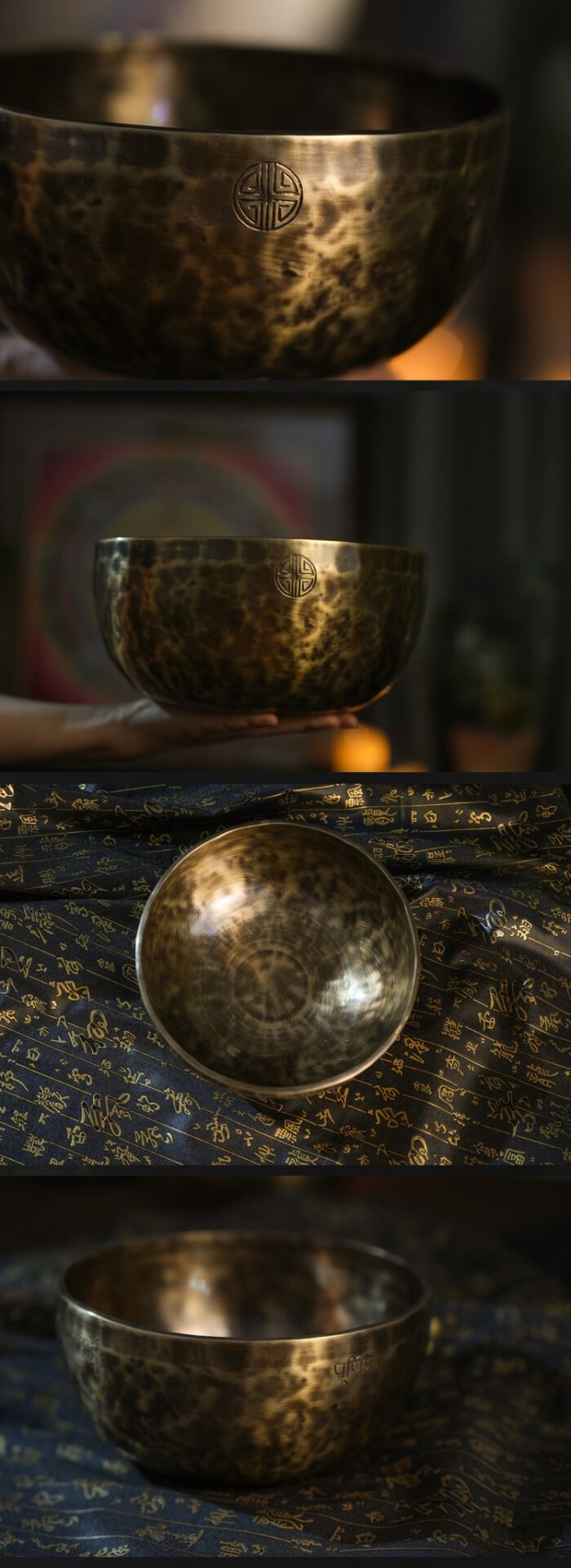 Hand-Holding 18cm Sea Wolf Star Singing Bowl - Close-Up of Tiger Stripe Patterns｜Nepalese Handmade Copper Bowl