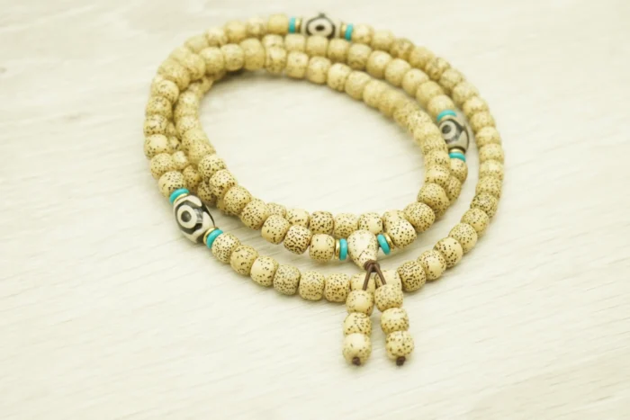 8mm Star Moon Bodhi Beads with Genuine Tibetan Dzi