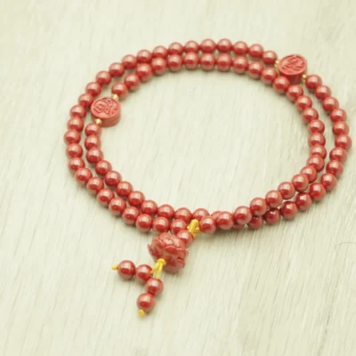 Red Fortune Cinnabar Mala Necklace