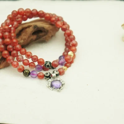 Sacred Harmony Necklace with Red Agate & Dzi Beads